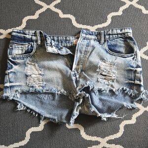 Ardene Blue Jean Shorts Distressed Frayed Hem